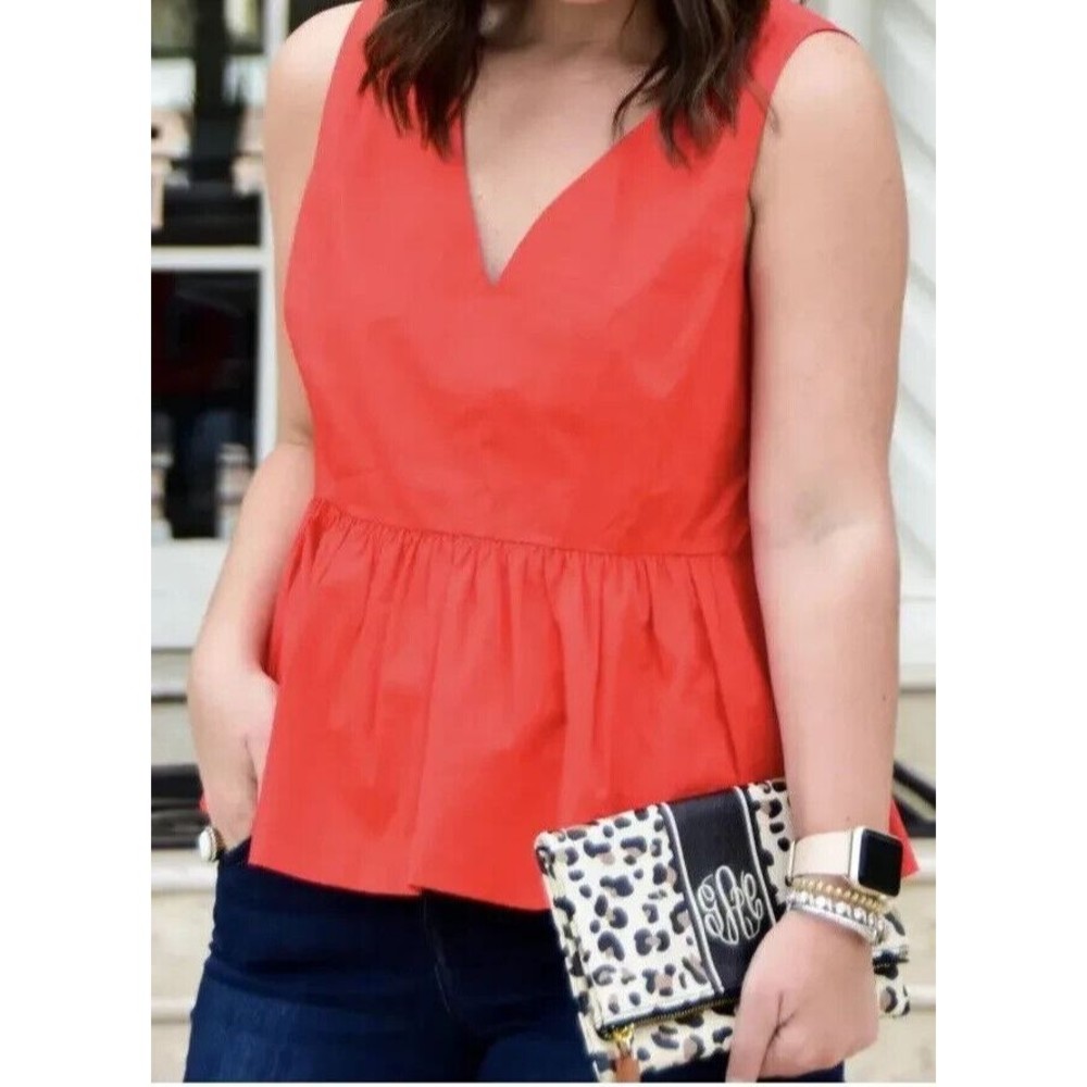 J. Crew Factory Red Sleeveless V-Neck Peplum Top